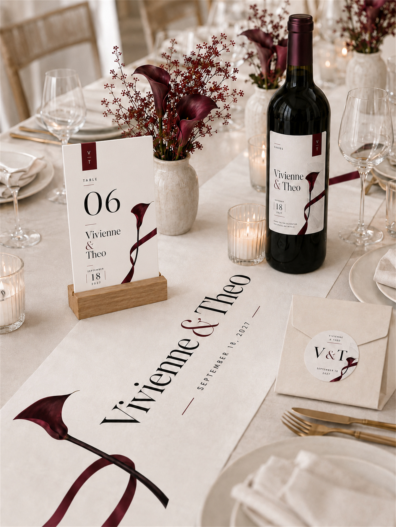 Elegant Custom wedding Set - Wine Red Carnation Wedding Series, suitable for ceremony and banquet decoration